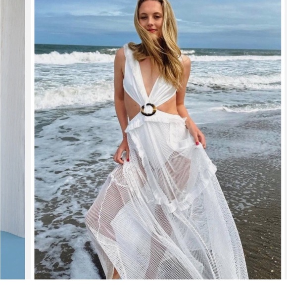 12th Tribe Helena White Mesh Cutout Laceup Back Maxi Dress Size - Picture 15 of 16